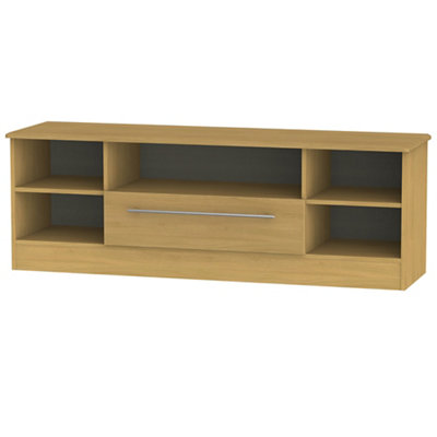 B&Q Ready Assembled Oak Effect Tv Stand With 2 Shelves, (H)49.5Cm X (W)146.5Cm X (D)40Cm