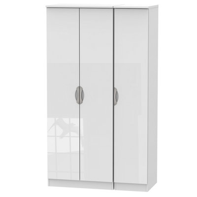 B&Q Chelsea Ready Assembled Contemporary Gloss White Tall Triple Wardrobe (H)1970Mm (W)1110Mm (D)530Mm