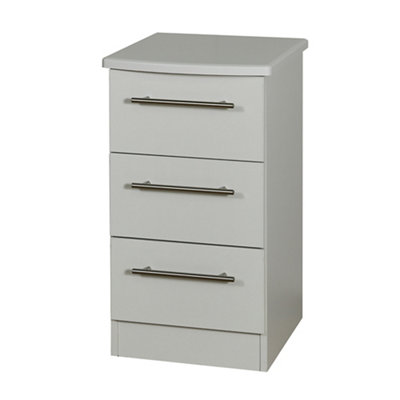 B&Q Bergamo Ready Assembled Matt Grey No Effect 3 Drawer Bedside Table (H)695Mm (W)395Mm (D)415Mm