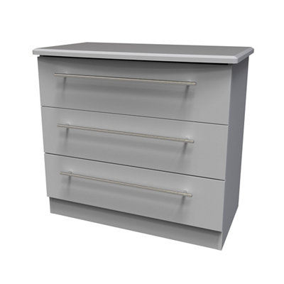 B&Q Bergamo Ready Assembled Matt Grey No Effect 3 Drawer Chest (H)695Mm (W)765Mm (D)415Mm