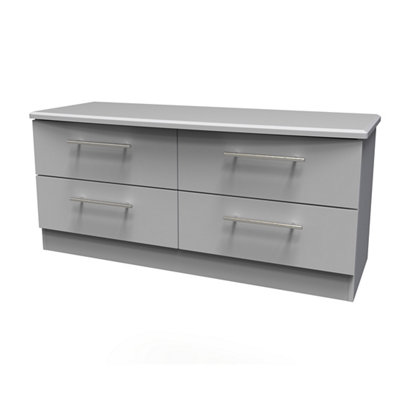 B&Q Bergamo Ready Assembled Matt Grey No Effect 4 Drawer Bedside Chest (H)505Mm (W)1120Mm (D)415Mm