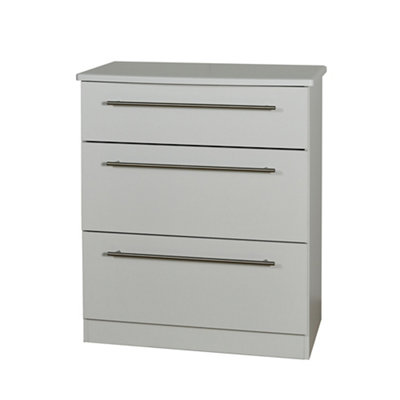 B&Q Bergamo Ready Assembled Matt Grey No Effect 3 Drawer Chest (H)885Mm (W)765Mm (D)415Mm