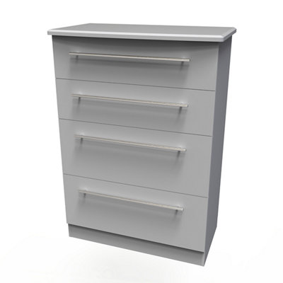 B&Q Bergamo Ready Assembled Matt Grey No Effect 4 Drawer Chest (H)1075Mm (W)765Mm (D)415Mm