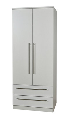 B&Q Bergamo Ready Assembled Contemporary Matt Grey 2 Drawer Double Wardrobe (H)1825Mm (W)740Mm (D)530Mm