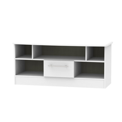 B&Q Ready Assembled Matt Grey Media Unit With 2 Shelves, (H)49.5Cm X (W)112Cm X (D)40Cm