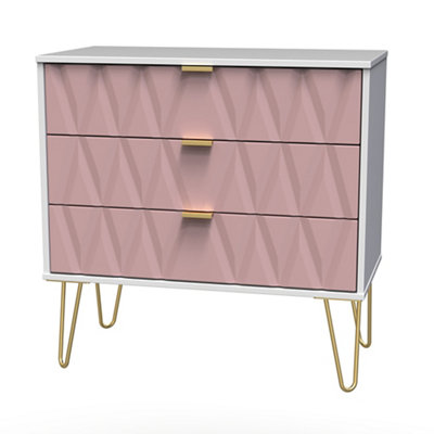 B&Q Pesaro Ready Assembled Matt & High Gloss Pink & White 3 Drawer Chest (H)740Mm (W)765Mm (D)395Mm