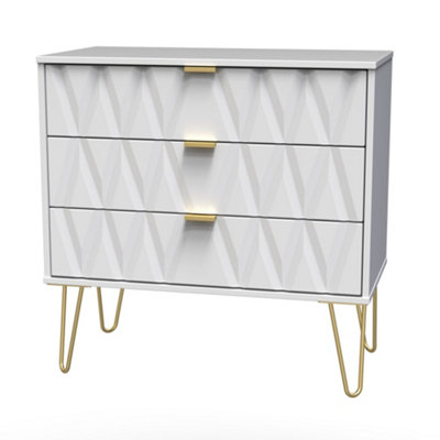 B&Q Diamond Ready Assembled Matt White No Effect 3 Drawer Wide Chest (H)695Mm (W)765Mm (D)415Mm