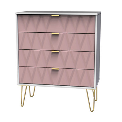 B&Q Pesaro Ready Assembled Pink & White No Effect 4 Drawer Chest (H)910Mm (W)765Mm (D)395Mm