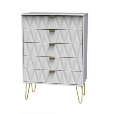 B&Q Pesaro Ready Assembled Matt White No Effect 5 Drawer Wide Chest (H)1075Mm (W)765Mm (D)415Mm