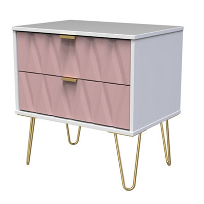B&Q Pesaro Ready Assembled Matt Pink & White No Effect 2 Drawer Chest (H)570Mm (W)575Mm (D)395Mm