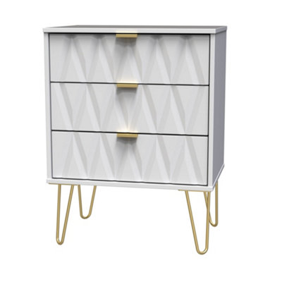 B&Q Pesaro Ready Assembled Matt White Oak Effect 3 Drawer Sideboard (H)740Mm (W)575Mm (D)395Mm