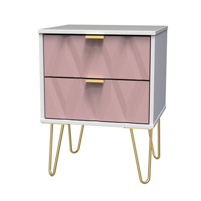 B&Q Pesaro Ready Assembled Gloss & Matt Pink & White No Effect 2 Drawer Bedside Table (H)570Mm (W)450Mm (D)395Mm