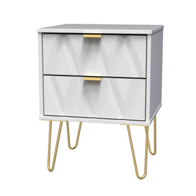 B&Q Diamond Ready Assembled Matt White No Effect 2 Drawer Bedside Chest (H)505Mm (W)395Mm (D)415Mm