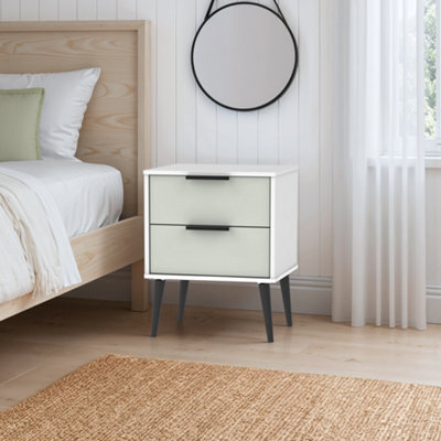B&Q Ready Assembled Matt Grey & White No Effect 2 Drawer Bedside Table (H)570Mm (W)450Mm (D)395Mm