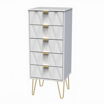 B&Q Pesaro Ready Assembled Matt White No Effect 5 Drawer Bedside Chest (H)1075Mm (W)395Mm (D)415Mm