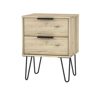 B&Q Ready Assembled Matt Oak Effect 2 Drawer Bedside Table (H)570Mm (W)450Mm (D)395Mm