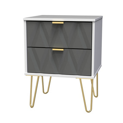 B&Q Pesaro Ready Assembled Grey & White 2 Drawer Bedside Table (H)570Mm (W)450Mm (D)395Mm