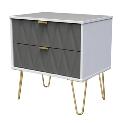 B&Q Ready Assembled Matt Grey & White 2 Drawer Chest (H)570Mm (W)575Mm (D)395Mm