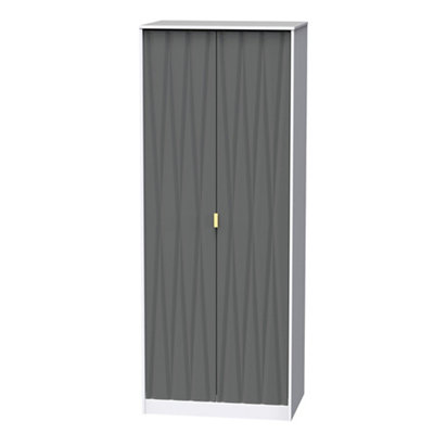 B&Q Pesaro Ready Assembled Contemporary Matt Grey & White Tall Double Wardrobe (H)1970Mm (W)740Mm (D)530Mm