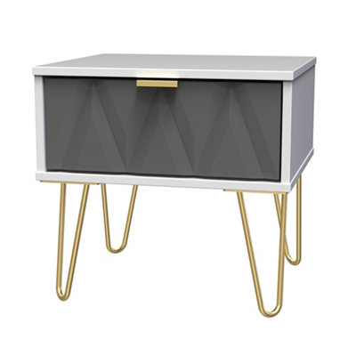 B&Q Ready Assembled Grey & White No Effect 1 Drawer Bedside Table (H)410Mm (W)450Mm (D)395Mm