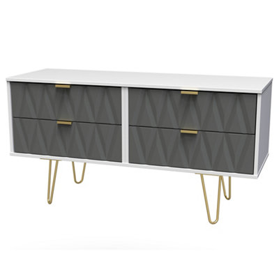 B&Q Ready Assembled Matt Grey & White No Effect 4 Drawer Chest (H)570Mm (W)1145Mm (D)395Mm