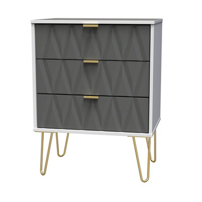 B&Q Pesaro Ready Assembled Grey & White 3 Drawer Sideboard (H)740Mm (W)575Mm