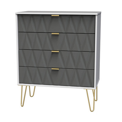 B&Q Pesaro Ready Assembled Matt Grey & White No Effect 4 Drawer Chest (H)910Mm (W)765Mm (D)395Mm