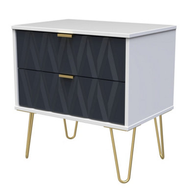 B&Q Pesaro Ready Assembled Matt Indigo & White No Effect 2 Drawer Bedside Chest (H)525Mm (W)570Mm (D)395Mm