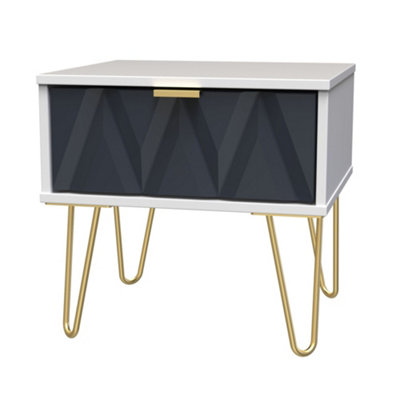 B&Q Diamond Ready Assembled Matt Indigo & White 1 Drawer Bedside Chest (H)410Mm (W)450Mm (D)395Mm