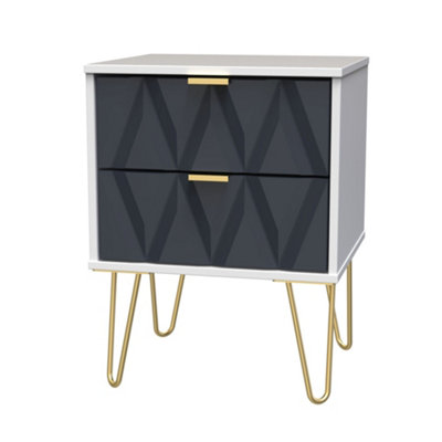 B&Q Diamond Ready Assembled Matt Indigo & White 2 Drawer Bedside Chest (H)505Mm (W)395Mm (D)415Mm