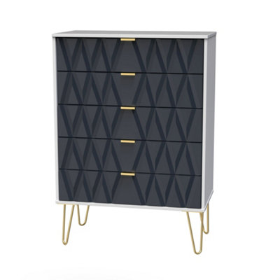 B&Q Pesaro Ready Assembled Matt Indigo & White No Effect 5 Drawer Wide Chest (H)1075Mm (W)765Mm (D)415Mm