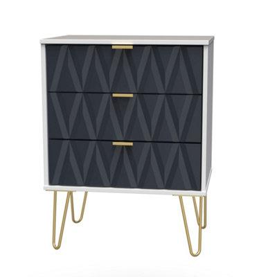 B&Q Diamond Ready Assembled Matt Indigo & White Oak Effect 3 Drawer Sideboard (H)740Mm (W)575Mm (D)395Mm