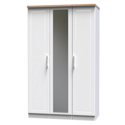 B&Q Kent Ready Assembled Traditional Matt White & Oak Large Triple Wardrobe (H)1825Mm (W)1110Mm (D)530Mm