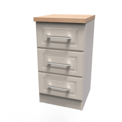 B&Q Kent Ready Assembled Matt Beige Light Oak Effect 3 Drawer Bedside Chest (H)695Mm (W)395Mm (D)415Mm