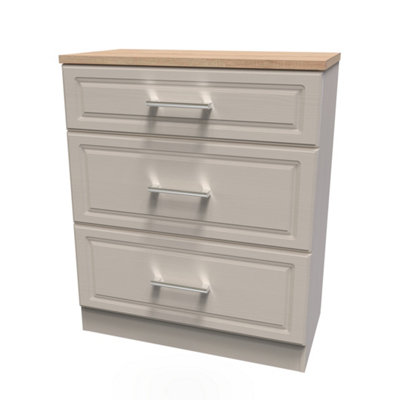 B&Q Sevilla Ready Assembled Matt Beige Light Oak Effect 3 Drawer Deep Chest (H)885Mm (W)765Mm (D)415Mm