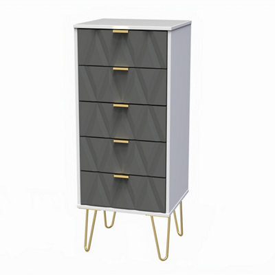 B&Q Pesaro Ready Assembled Matt Grey & White No Effect 5 Drawer Chest (H)1075Mm (W)395Mm (D)415Mm