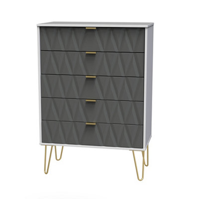B&Q Pesaro Ready Assembled Matt Grey & White No Effect 5 Drawer Chest (H)1075Mm (W)765Mm (D)415Mm