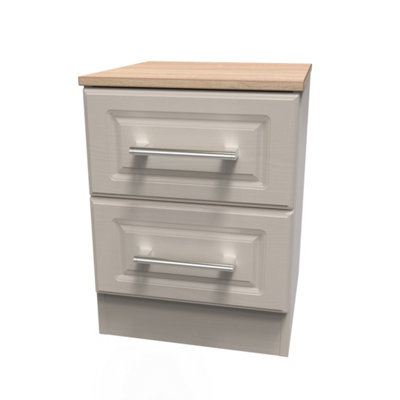 B&Q Beige Kent Ready Assembled Matt Light Oak Effect 2 Drawer Bedside Chest (H)505Mm (W)395Mm (D)415Mm