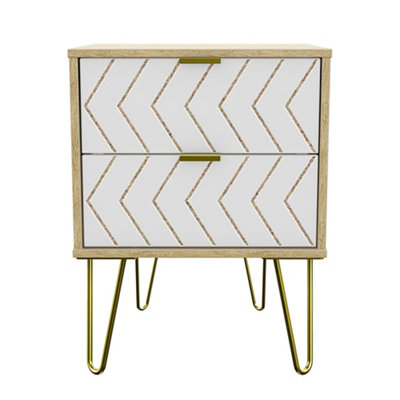 B&Q Jigsaw Ready Assembled Matt White 2 Drawer Bedside Table (H)570Mm (W)450Mm (D)395Mm