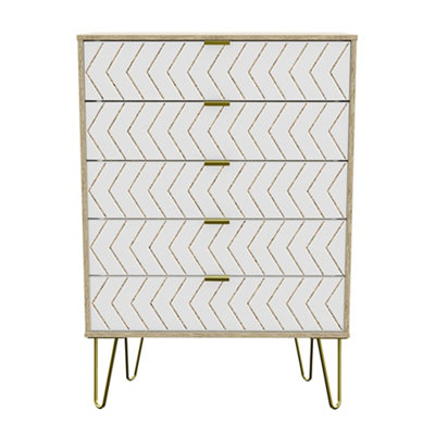 B&Q Ready Assembled White 5 Drawer Chest Of Drawers (H)1075Mm (W)765Mm (D)415Mm