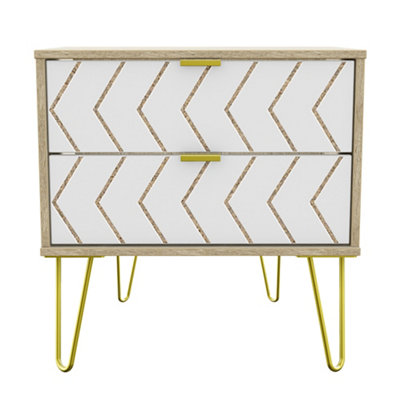 B&Q Ready Assembled Matt White 2 Drawer Bedside Table (H)570Mm (W)575Mm (D)395Mm
