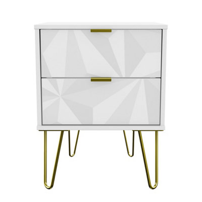 B&Q Triangle White 2 Drawer Bedside Table (H)570Mm (W)450Mm (D)395Mm
