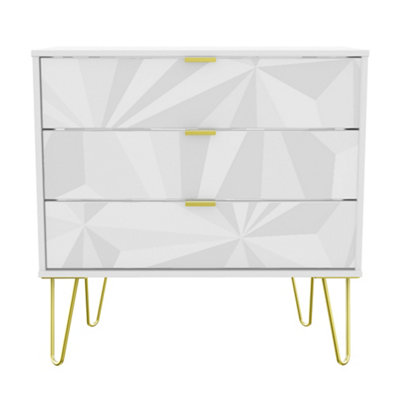 B&Q Triangle White 3 Drawer Chest Of Drawers (H)740Mm (W)765Mm (D)395Mm