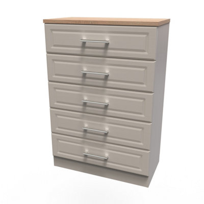 B&Q Sevilla Ready Assembled Matt Beige Light Oak Effect 5 Drawer Wide Chest (H)1075Mm (W)765Mm (D)415Mm