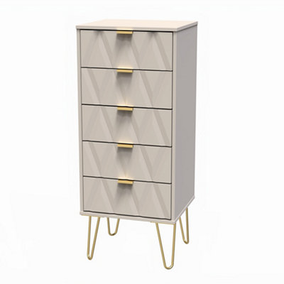 B&Q Pesaro Ready Assembled Matt Cashmere No Effect 5 Drawer Chest (H)1075Mm (W)395Mm (D)415Mm