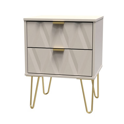 B&Q Pesaro Ready Assembled Matt Cashmere No Effect 2 Drawer Bedside Table (H)570Mm (W)450Mm (D)395Mm
