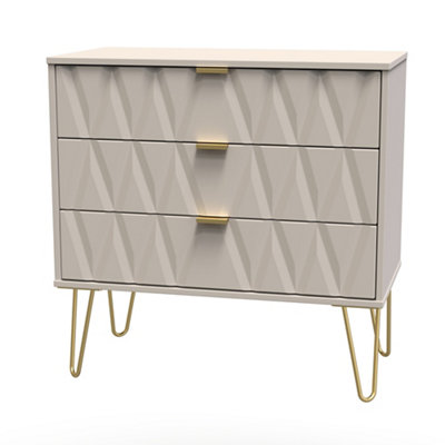 B&Q Pesaro Ready Assembled Matt Cashmere No Effect 3 Drawer Chest (H)740Mm (W)765Mm (D)395Mm