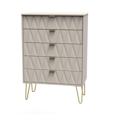 B&Q Pesaro Ready Assembled Matt Cashmere No Effect 5 Drawer Chest (H)1075Mm (W)765Mm (D)415Mm