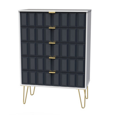 B&Q Indigo/White Cube Ready Assembled Matt & 5 Drawer Chest Of Drawers (H)1075Mm (W)765Mm (D)415Mm
