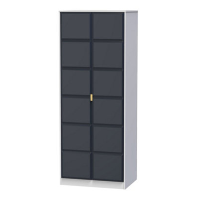 B&Q Indigo/White Cube Ready Assembled Modern Matt & Tall Double Wardrobe (H)1970Mm (W)740Mm (D)530Mm